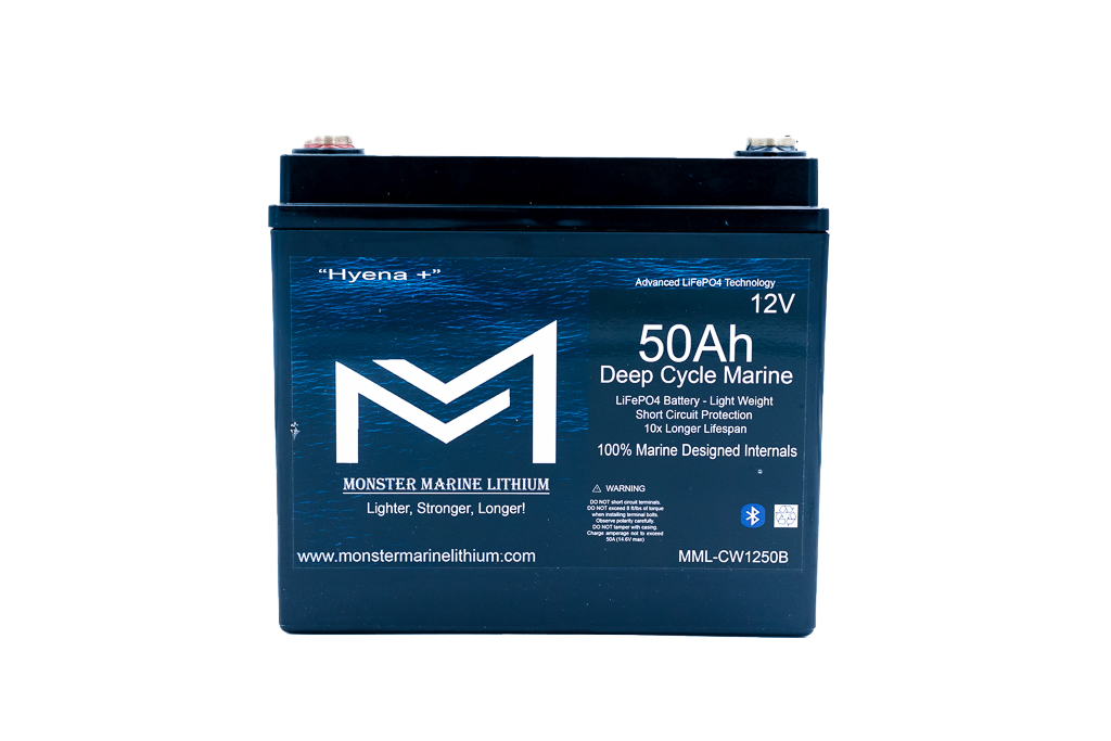 ‍12v 50Ah Deep Cycle Lithium Marine Battery "Hyena" - Bluetooth - MML-CW1250B